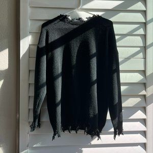 YesStyle Black Distressed Hooded Long Dress-Like Sweater